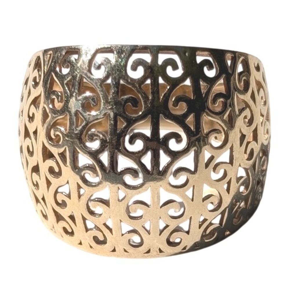 AK Turkey 925 Sterling Silver Filigree Scroll Dome Statement Ring Gold Tone 7